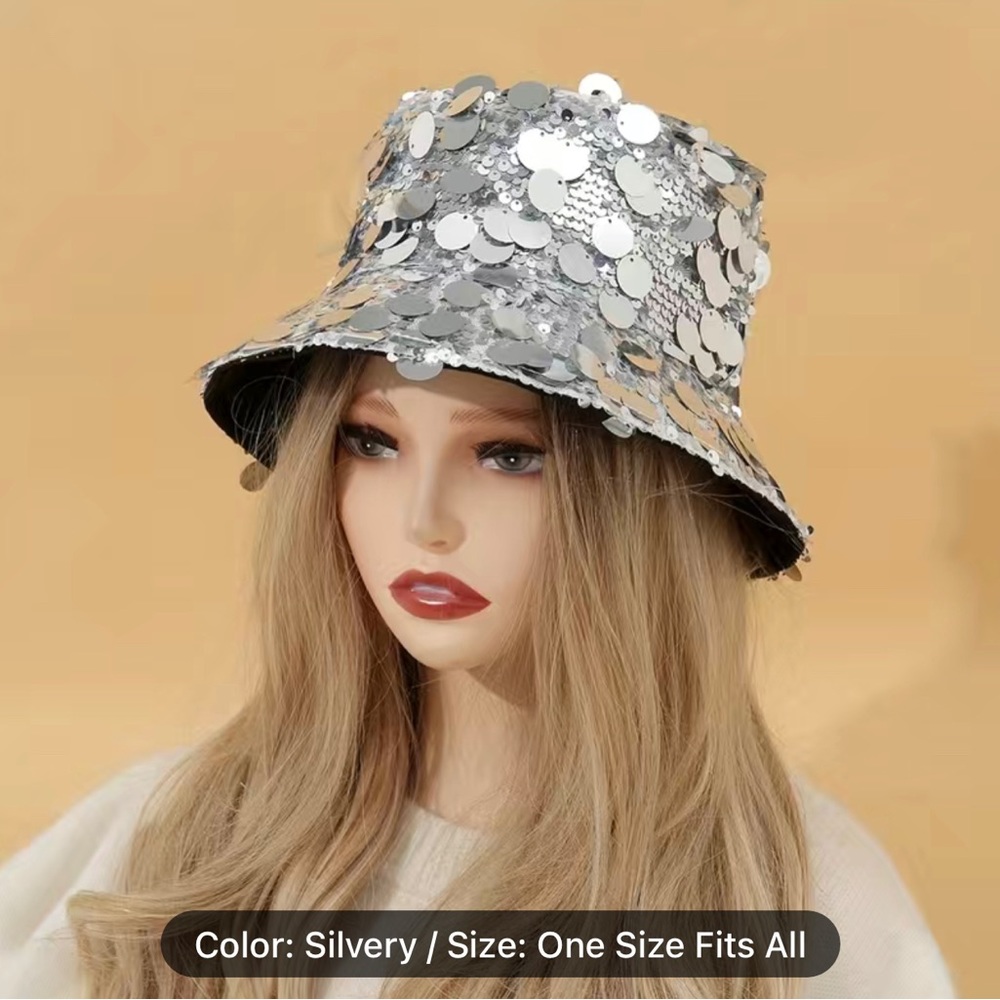 Silver sequins bucket hat